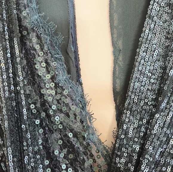 Jonathan Simkhai Sequin Drape Front Gown Emerald Green Teal Size 4 - Picture 6 of 8